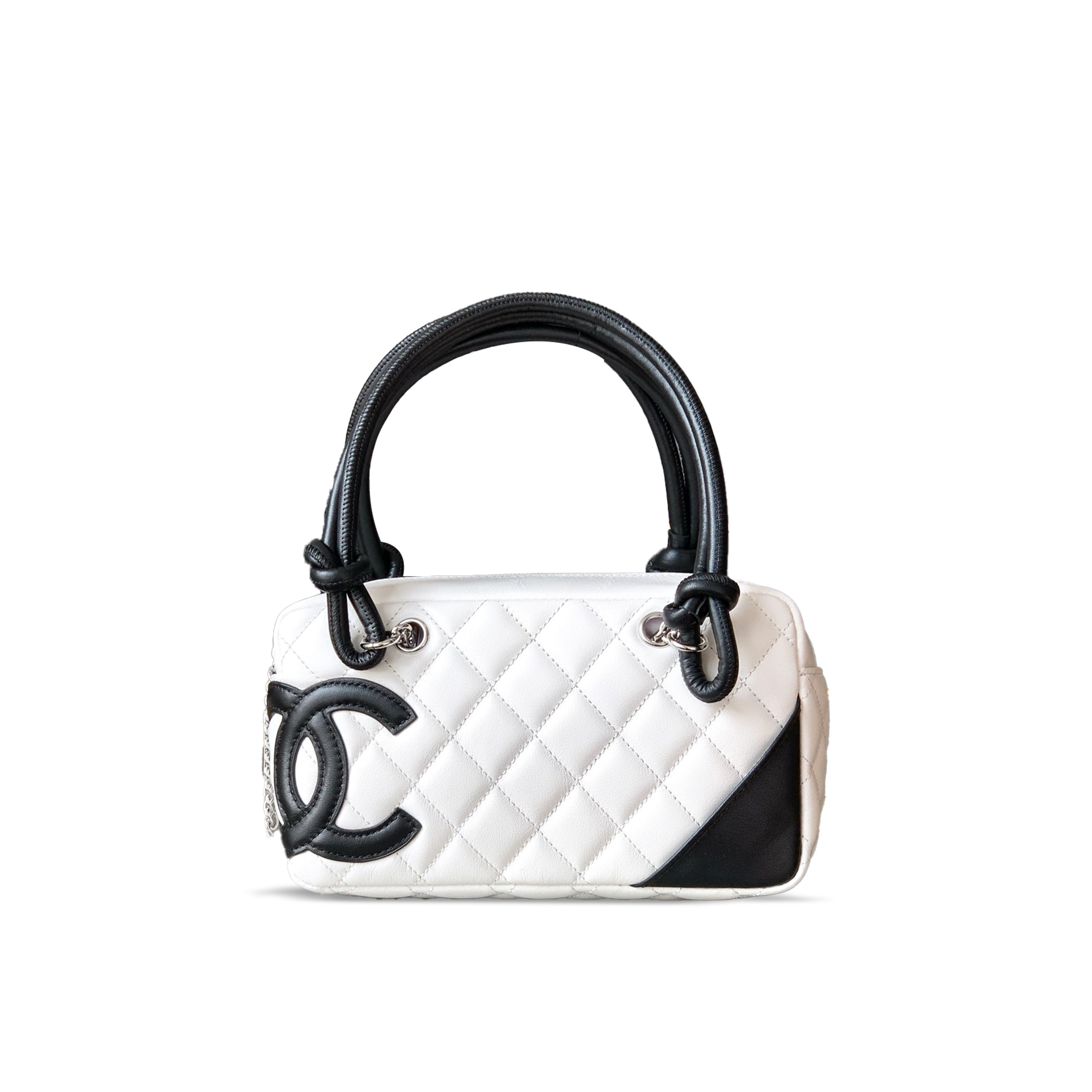 CHANEL MASTER CALFSKIN QUILTED SMALL CAMBON BOWLER WHITE BLACK A29792 (21*12*9cm)